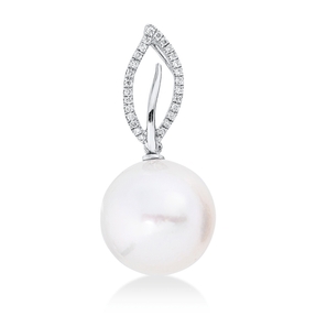 Anhänger aus 750 Weißgold Südsee-Perle 13,8mm weiß 27 Brillanten 0,11ct F-VSI
