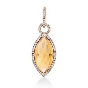 Anhänger aus 750 Rotgold Citrin 7,4ct gelb 65 Brillanten 0,35ct W-SI 34x12,5mm