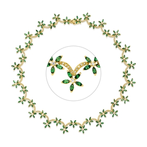 Collier 750 Gelbgold 205 Tsavorithe 17,95ct grün 244 Brillanten 1,9ct TW-PI L:42cm