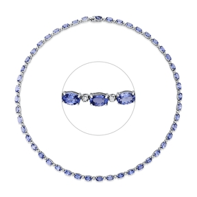 Collier 750 Weißgold 48 Tansanite 21,3ct blau 48 Brillanten 0,95ct F-PI L:41,5cm
