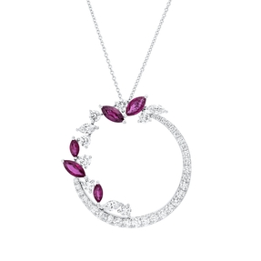 Collier aus 750 Weißgold 5 Rubine 2,73ct rot 40 Diamanten 2,87ct F-VSI L:45,7cm