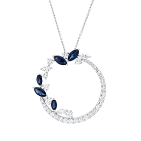 Collier aus 750 Weißgold 5 Saphire 3,05ct blau 40 Diamanten 2,95ct F-VSI L:45,7cm