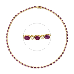 Collier aus 750 Gelbgold 60 Rubine 13,09ct rot 60 Brillanten 1,21ct F-SI L:42cm