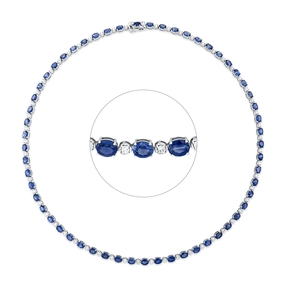 Collier aus 750 Weißgold 57 Saphire 18,56ct blau 57 Brillanten 1,17ct F-SI L:42cm