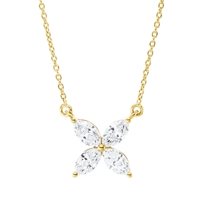 Collier aus 750 Gelbgold 4 Diamanten Navette-Schliff 0,37ct TW-SI L:45cm