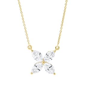 Collier aus 750 Gelbgold 4 Diamanten Navette-Schliff 0,75ct TW-SI L:45cm