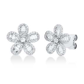 Ohrstecker Blumen aus 750 Gold Weißgold 172 Diamanten 0,84ct 12,2x12,9mm