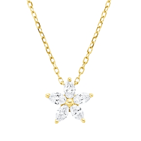 Collier aus 750 Gelbgold 5 Diamanten Navette-Schliff 0,26ct TW-VSI L:45cm
