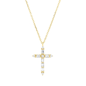 Collier Kreuz aus 750 Gold Gelbgold 11 Diamanten 0,39ct L:45,7cm