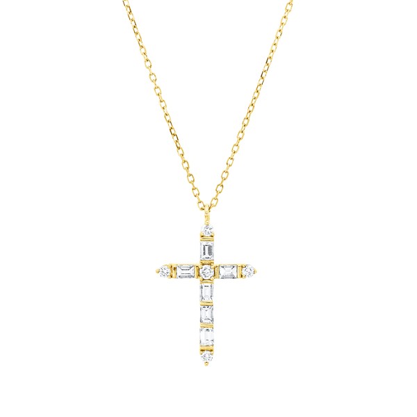Collier Kreuz aus 750 Gelbgold 11 Brillanten 0.39ct