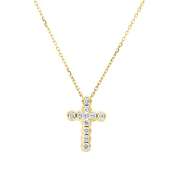 Collier Kreuz aus 750 Gelbgold 11 Brillanten 0.35ct