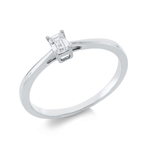 Solitaire Ring aus 750 Weißgold Diamant Smaragd-Schliff 0,21ct TW-SI B:4,1mm