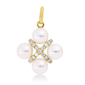 Anhänger 585 Gelbgold 4 Süßwasser-Perlen 5mm weiß 17 Brillanten 0,13ct W-SI/PI