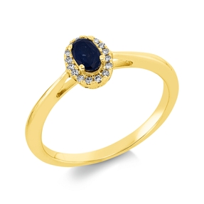 Ring aus 750 Gelbgold Saphir 0,28ct blau 16 Brillanten 0,07ct TW-SI B:7,6mm