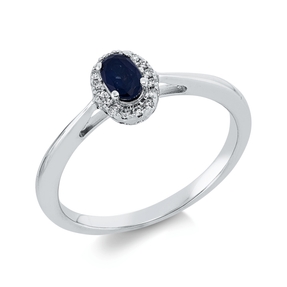 Ring aus 750 Weißgold Saphir 0,28ct blau 16 Brillanten 0,06ct TW-SI B:7,6mm