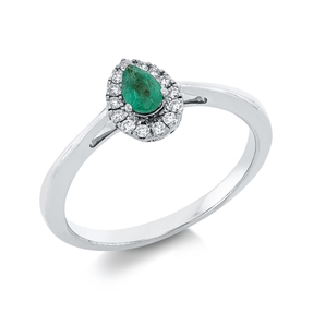 Ring aus 750 Weißgold Smaragd 0,2ct grün 14 Brillanten 0,09ct TW-SI B:8,2mm