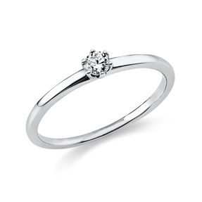 Solitaire Ring aus 585 Gold Weißgold Brillant 0,1ct TW-SI B:1,4mm 6er-Krappe