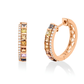 Creolen aus 750 Rotgold 14 Saphire 1,26ct mehrfarbig 30 Brillanten 0,17ct TW-SI