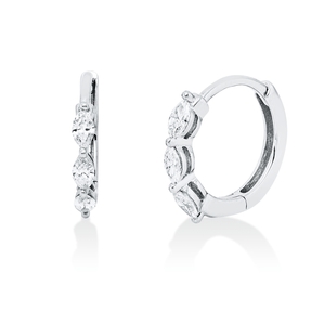 Creolen aus 750 Weißgold 6 Diamanten Navette-Schliff 0,22ct TW-SI 11,8x1,7mm