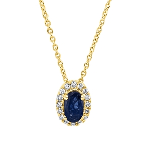 Collier aus 750 Gelbgold Saphir 0,31ct blau 16 Brillanten 0,06ct TW-SI L:45cm