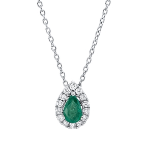 Collier aus 750 Weißgold Smaragd 0,2ct grün 14 Brillanten 0,1ct TW-SI L:45cm