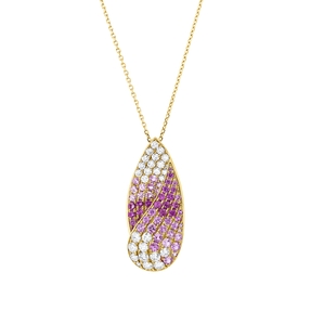 Collier aus 750 Rotgold 59 Saphire 1,41ct pink 28 Brillanten 0,87ct TW-SI L:45cm