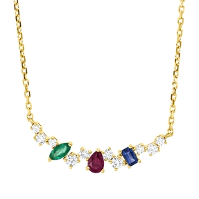 Collier aus 750 Gelbgold 3 Saphire 0,3ct blau 10 Brillanten 0,18ct TW-SI L:45cm