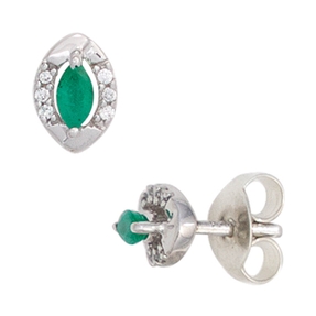 Ohrstecker oval 7,1x4,8mm aus 375 Gold Weißgold 2 grüne Smaragde & 12 Diamanten