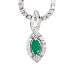 Anhänger 13x5,2mm aus 375 Gold Weißgold mit Smaragd & 10 Diamanten 0,04 Ct.