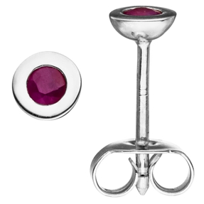 Paar runde Ohrstecker Ohrringe Ø 4,4mm aus 375 Gold Weißgold 2 Rubine rot