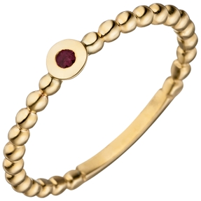 Ring Kugelring aus 375 Gold Gelbgold mit Rubin rot Rubinring schmal
