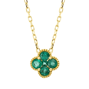 Collier Blume aus 750 Gold Gelbgold 5 Smaragde 0,37ct grün L:45,7cm