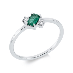 Ring aus 750 Weißgold Smaragd 0,24ct grün 2 Brillanten 0,08ct TW-PI B:6,8mm