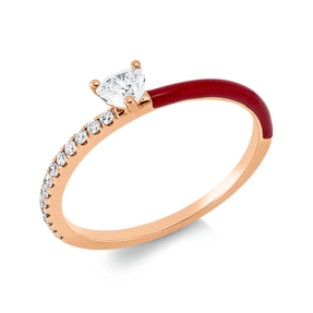 Ring aus 750 Rotgold Emaille 0,05ct rot 14 Diamanten 0,28ct TW-SI B:4mm