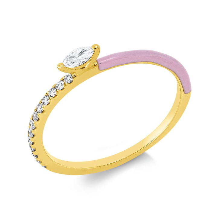 Ring aus 750 Rotgold Emaille 14 Brillanten 0.16ct