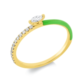 Ring aus 750 Gelbgold Emaille 0,05ct grün 14 Diamanten 0,16ct TW-SI B:2,1mm