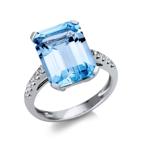 Ring aus 750 Weißgold Topas 9,4ct skyblue 10 Brillanten 0,2ct TW-SI B:10mm