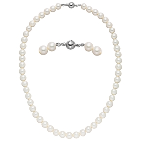 Halskette Collier aus Muschelkernperlen weiß Ø 8mm 45cm Halsschmuck klassisch