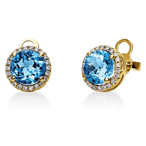 Ohrstecker 750 Gelbgold 2 Topase 3,5ct blau 44 Brillanten 0,21ct TW-SI 9,2x9,2mm
