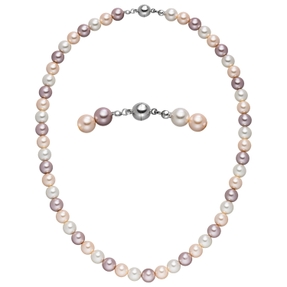 Halskette Collier aus Muschelkernperlen Ø 8mm Pastelltöne mehrfarbig 45cm