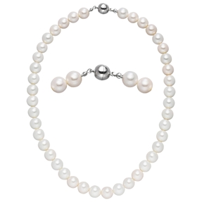 Halskette Collier aus Muschelkernperlen weiß Ø 10mm 45cm Halsschmuck klassisch