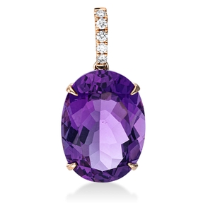 Anhänger Oval 750 Rotgold Amethyst 12,3ct lila 5 Brillanten 0,1ct TW-SI 27x13,2mm