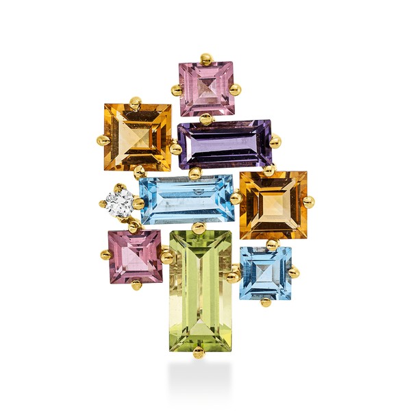 Anhänger aus 750 Gelbgold 8 Farbsteine 1 Brillant 0.04ct