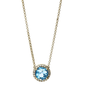 Collier aus 750 Gelbgold Topas 1,7ct blau 22 Brillanten 0,1ct TW-SI L:43,2cm