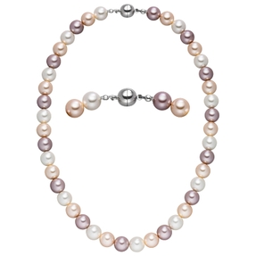 Halskette Collier aus Muschelkernperlen Ø 10mm Pastelltöne mehrfarbig 45cm