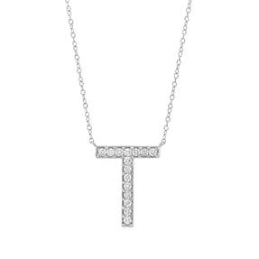 Collier Buchstabe T aus 750 Weißgold 15 Brillanten 0,27ct TW-SI L:43,2cm