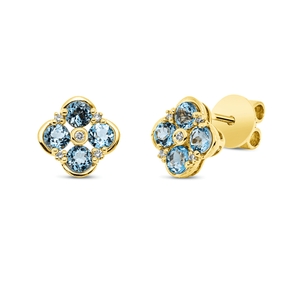 Ohrstecker Blumen aus 750 Gelbgold 8 Topase 1,1ct blau 10 Brillanten 0,07ct TW-SI Ohrstecker Blumen aus 750 Gelbgold 8 Topase 1,1ct blau 10 Brillanten 0,07ct TW-SI