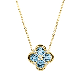 Collier Blume 750 Gelbgold 4 Topase 1,3ct blau 5 Brillanten 0,05ct TW-SI L:43,2cm