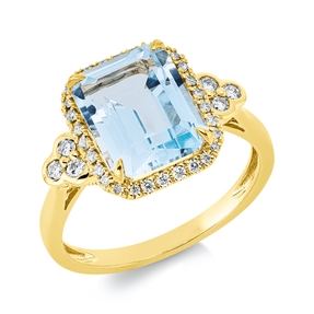 Ring aus 750 Gelbgold Topas 4,3ct skyblue 38 Brillanten 0,27ct TW-SI B:12,2mm