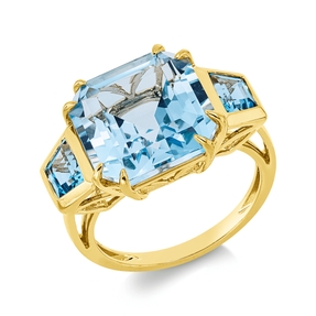 Ring aus 750 Gold Gelbgold 3 Topase 11,7ct blau B:12,9mm